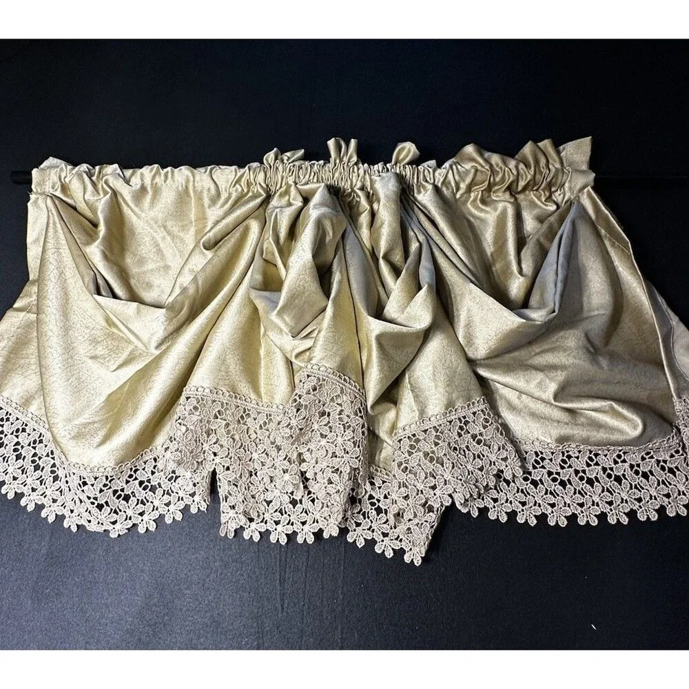 VINTAGE CROSCILL GOLD LACE WATERFALL SWAG VALANCE PAIR